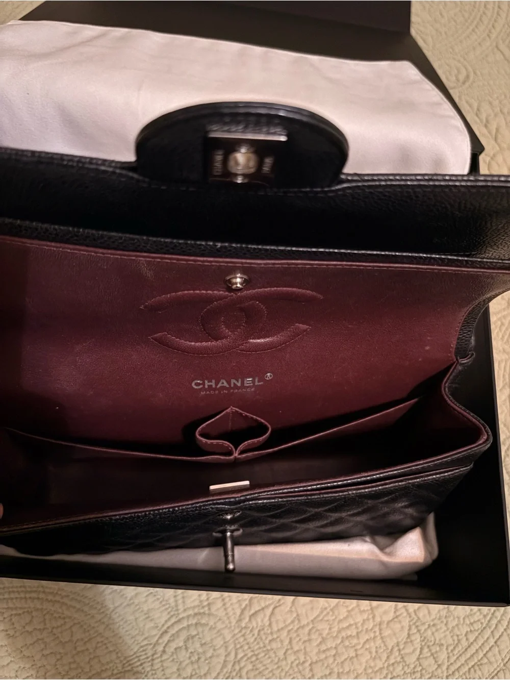CHANEL Black Quilted Flap Shoulder Bag with Silver Hardware
